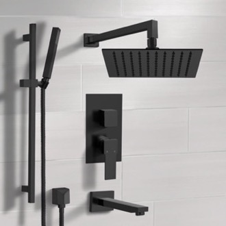 Tub and Shower Faucet Matte Black Tub and Shower Faucet Set with Handheld, Rain Shower Head Remer TSR35